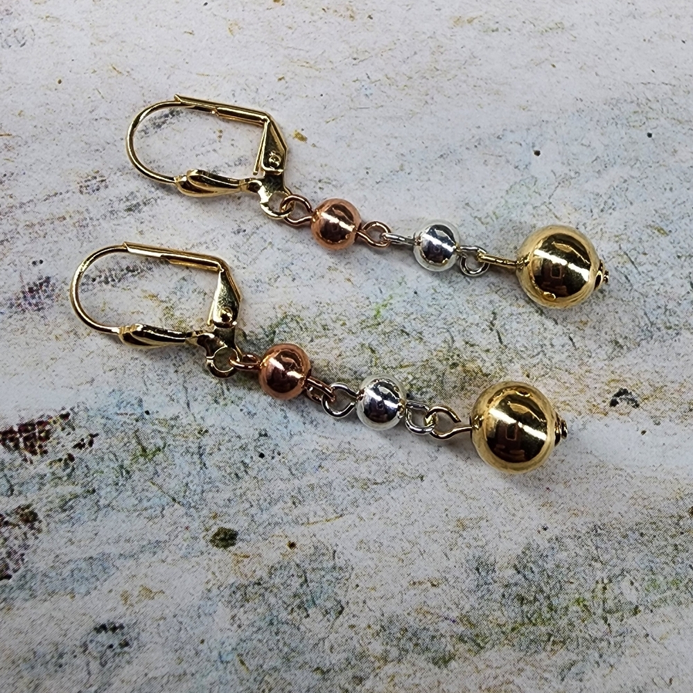 THREE tone gold filled earrings - Picture 1 of 6